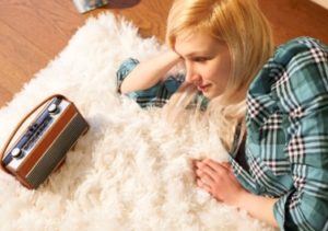 woman listening to radio